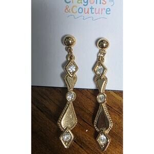 VTG Goldtone Wedding Earrings Dangle Drop Rhinestone Classic Glam Bridal Wedding